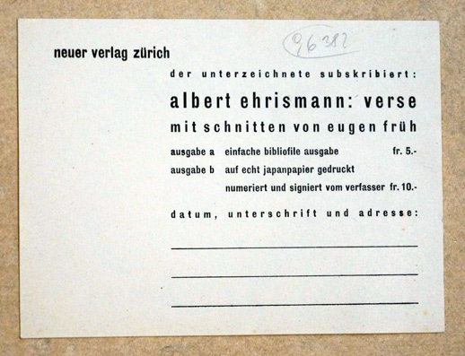 Albert Ehrismann Verse (Subskriptionskarte)