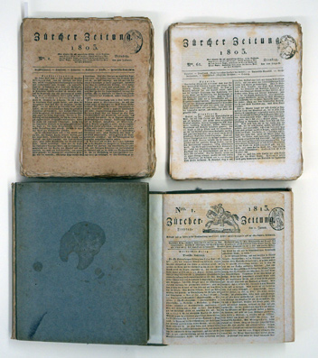 Zürcher Zeitung 1803, Hefte 1-40, 43 -47, 49-104; 1813: Hefte 1-105; 1815: Hefte 1-104