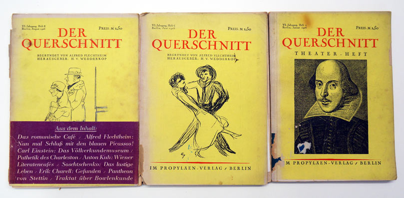Der Querschnitt - 1926. Hefte 1(Theaterheft), 6, 8 (3 Hefte)