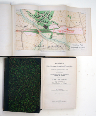 Vorarbeiten, Erd-, Strassen-, Grund- und Tunnelbau. 1. Abteilung: Vorarbeiten, Einfluß des Betriebes auf das Alignement, Erd- und Felsarbeiten, sowie Bauleitung. 2 . Abteilung: Konstruktion der Stütz- und Futtermauern, Strassen- und Grundbau.