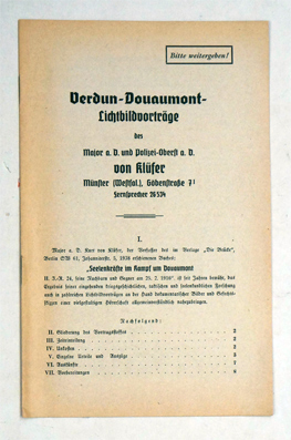 Verdun - Douaumont - Lichbildervorträge des Major a. D. u. Polzei-Oberst a. D von Klüser.
