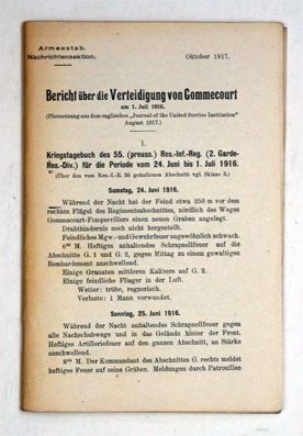 Bericht über die Verteidigung von Commecourt am 1. Juli 1916