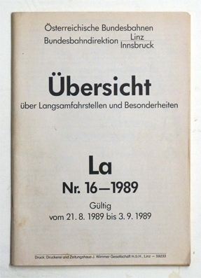 Übersicht über Langsamfahrstellen nd Besonderheiten La Nr. 16–1989