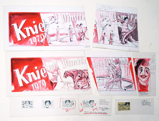 Knie - 8 Entwürfe für Broschüren und Inserate 1979